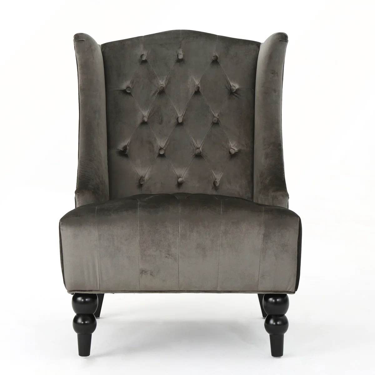 Club Chair with Wingback Design, Button-Tufted Upholstery, and Turned Birch Wood Legs for Elegant Comfort