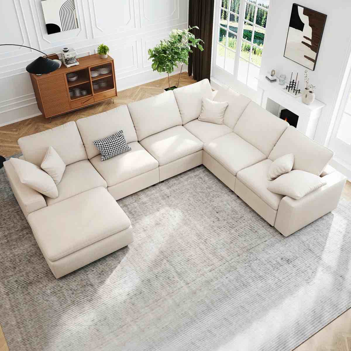 see description& photos latitude run oversized modular sectional sofa, shariff 7 seat u shaped cloud couch, beige
