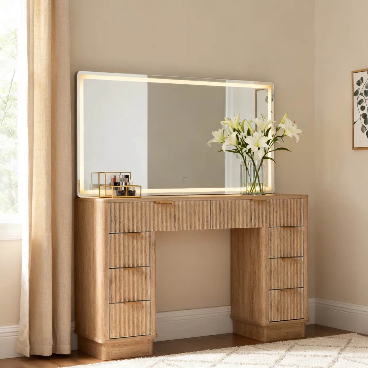 48-inch vanity with led lighted mirror and 8 drawers
