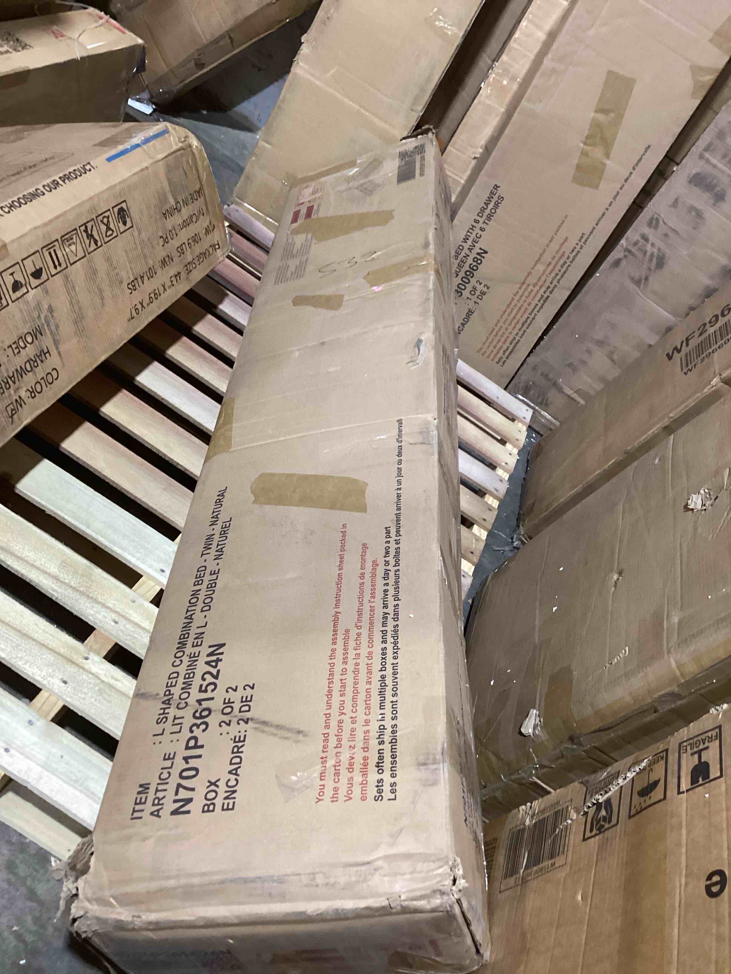 Condition photo showing Good Condition for SEE DESCRIPTION L-Shaped Combination Twin Bed with Trundle and Drawer,3-in-1 Low Corner Platform Bed Linked with Built-in Desk and Led Downlight for Kids, Teens, Guests (Natural/3)