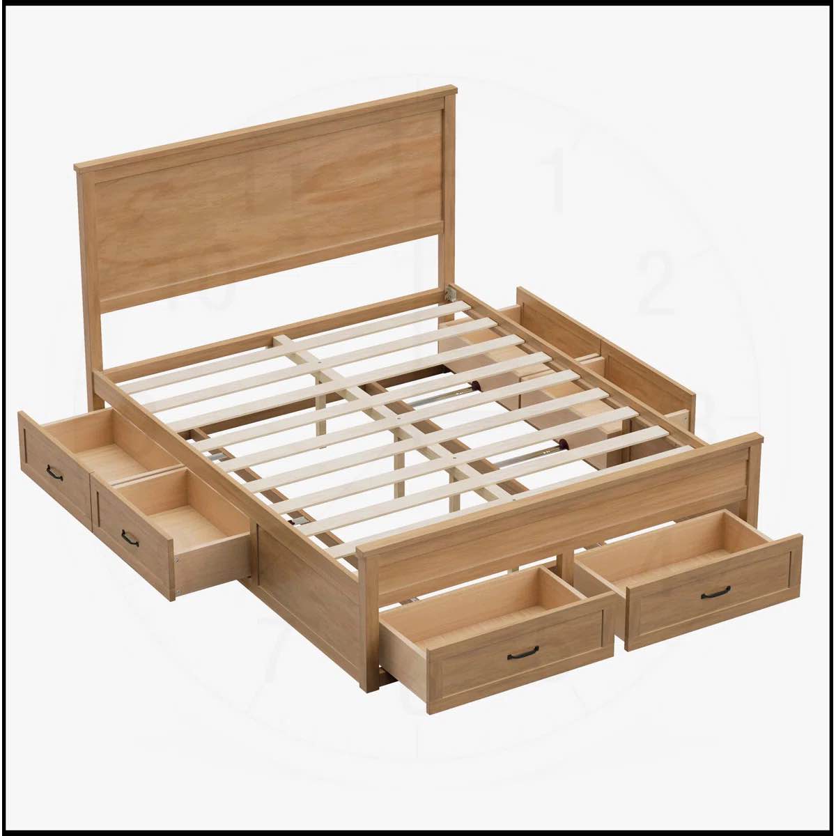 SEE DESCRIPTION Queen Size Wood Storage Bed Frame with 6 Drawers, Platform Bed with Wooden Slats Support, No Box Spring Needed, Seadrift