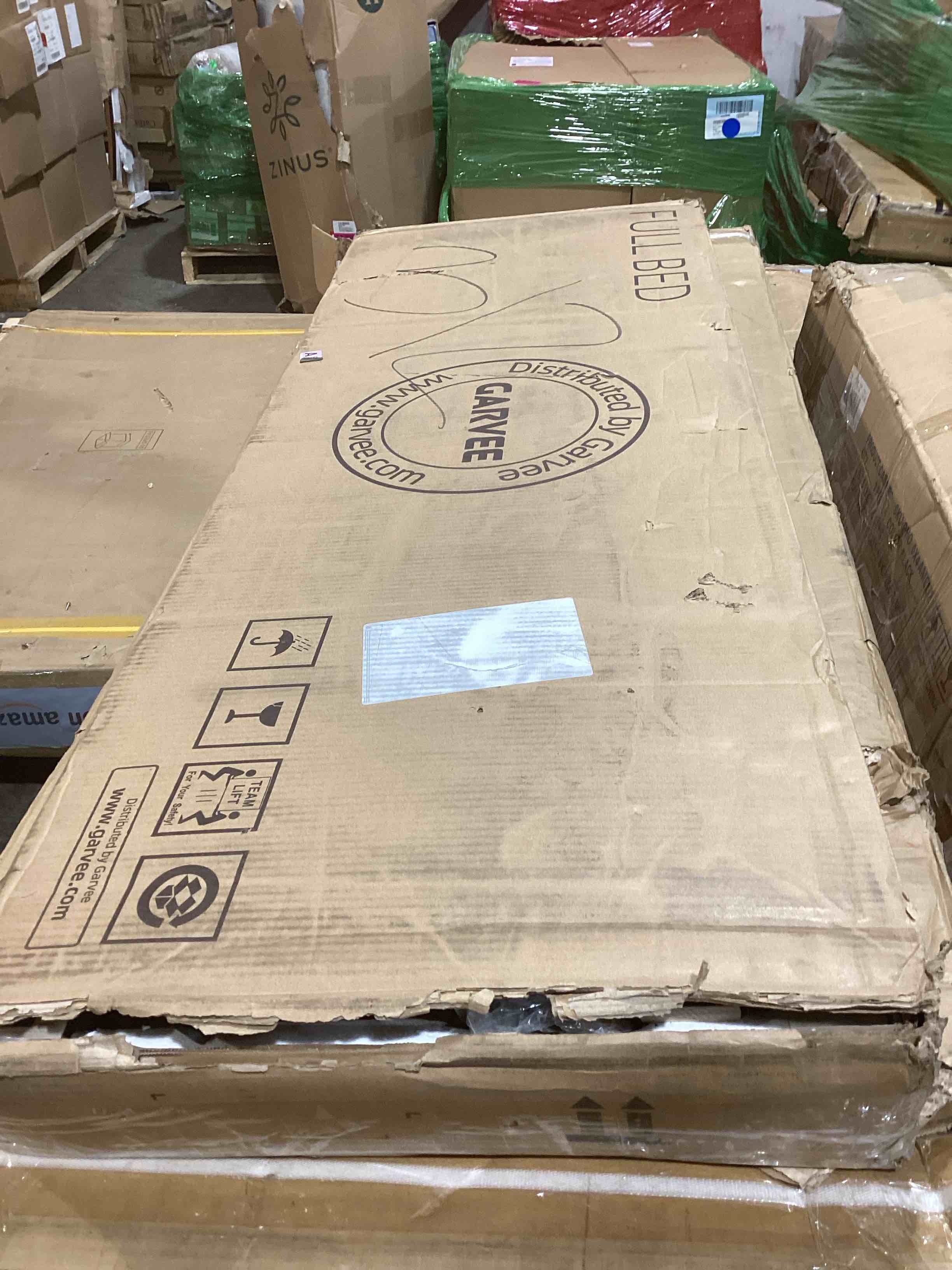 Condition photo showing Good Condition for Garvee Full Size Platform Bed Frame with Upholstered Headboard, Fabric Upholstered Bed Frame with Adjustable Headboard, Bed Frame with Diamond Pattern and Soft Fabric, Wood Slat Support, Grey PHO_10JW9K75