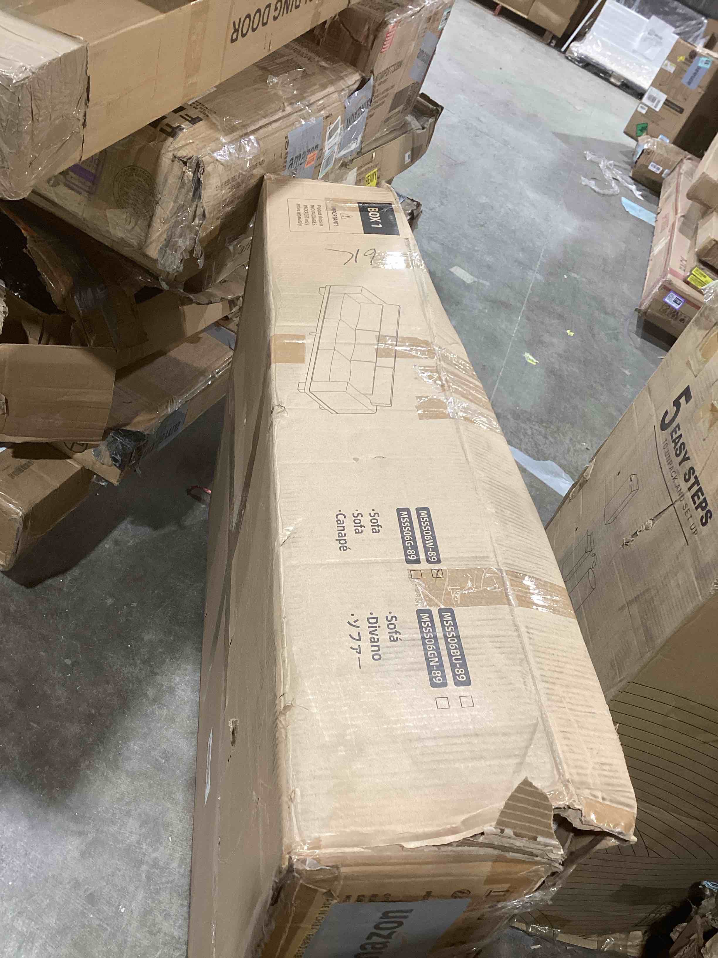 Condition photo showing Good Condition for SEE DESCRIPTION Marsail 89" Sofa Couch, 3-Seater Couches with Wide Armrests & Deep Cushions, Modern Linen Fabric Sofas for Living Room, Comfy Upholstered Couch with Removable Washable Covers, Beige