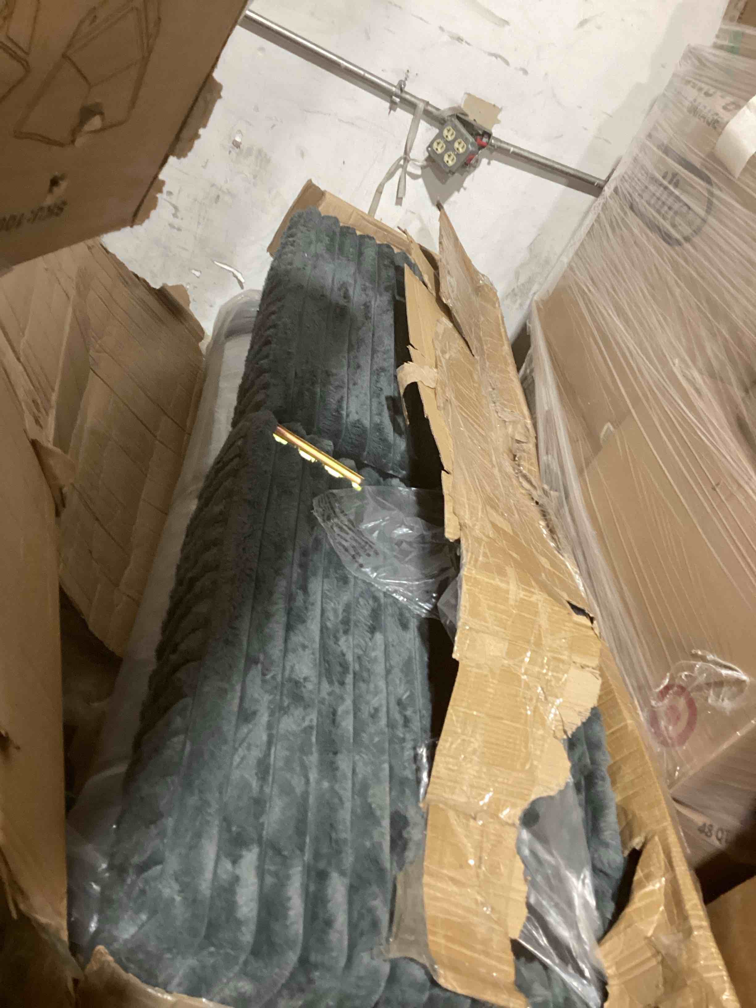 Condition photo showing As Is for SEE DESCRIPTION & PHOTOS Comfortable Corduroy Sofa with Matching Pillows for Modern Living Room