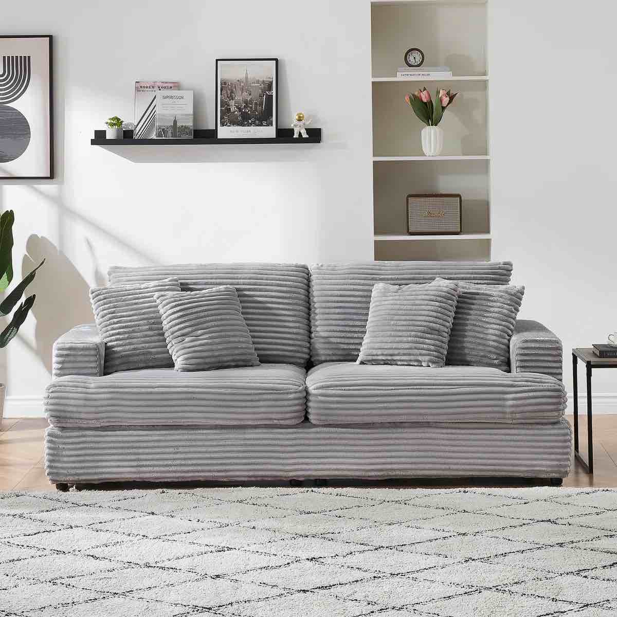 SEE DESCRIPTION & PHOTOS Comfortable Corduroy Sofa with Matching Pillows for Modern Living Room