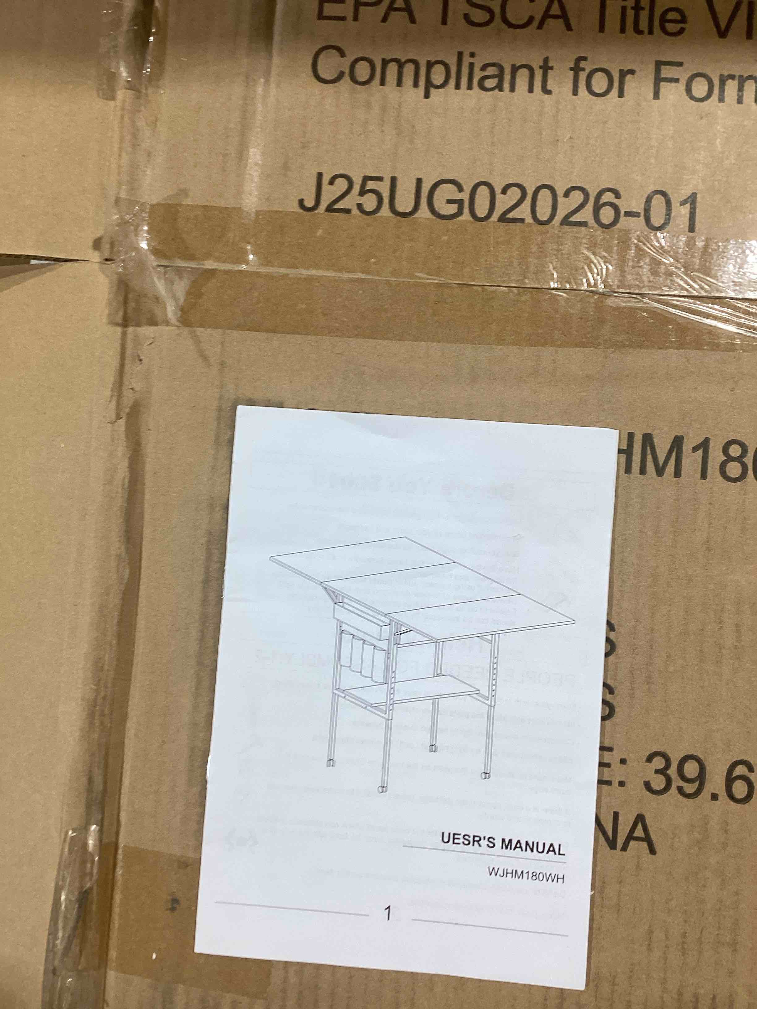 Condition photo showing New/Like New for MELLCOM Home Hobby Sewing Table with Storage Shelves and Storage Bag, Mobile Folding Cutting Table for Large Fabric, Foldable Table for Home Office Sewing Room Craft Room, Fixed Height 36in