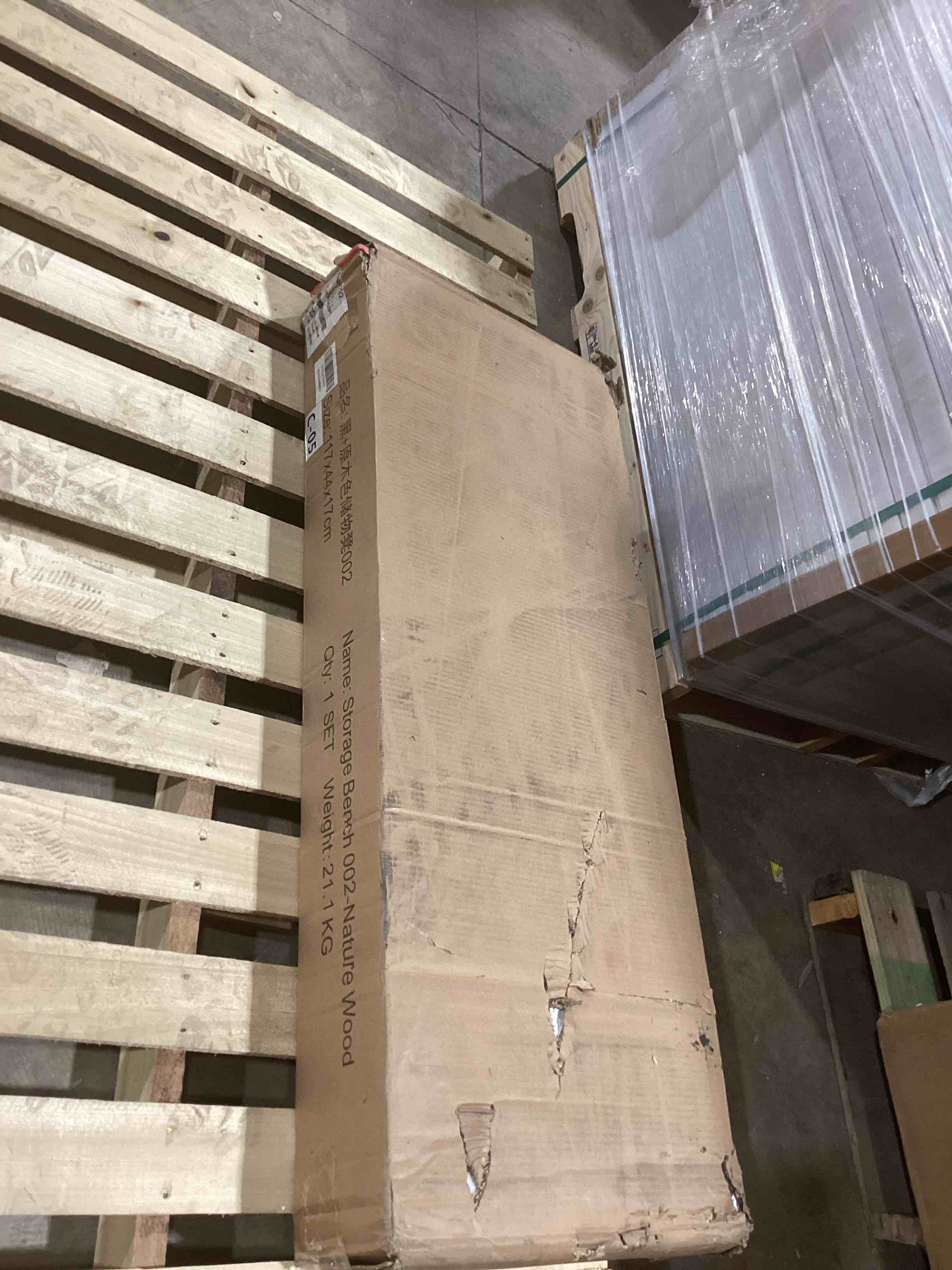 Condition photo showing New/Like New for 2-Tier Shoe Storage Bench with 3 Doors & Adjustable Shelf, Removable Padded Seat Cushion, 41.3" Entryway Bench for Living Room, Bedroom, Hallway – Wood Grain & Black Modern Farmhouse Design