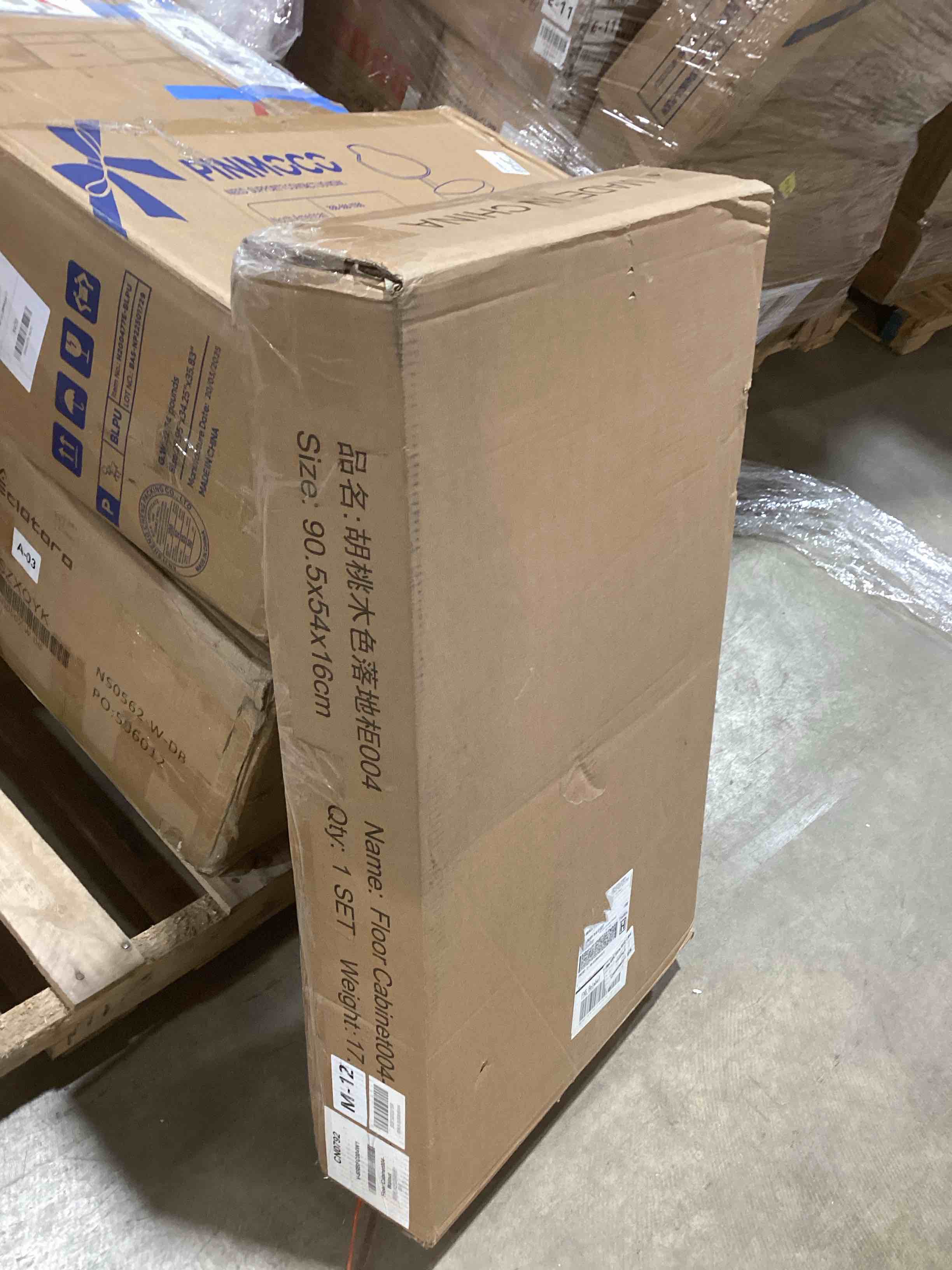 Condition photo showing New/Like New for Floor Corner Cabinet with Doors and Shelves, Fluted Storage Cabinet Freestanding Corner Cabinet for Bathroom, Kitchen, Living Room, Walnut