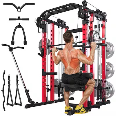 SEE DESCRIPTION AECOJOY Smith Machine Home Gym with LAT Pulldown SS14104RD