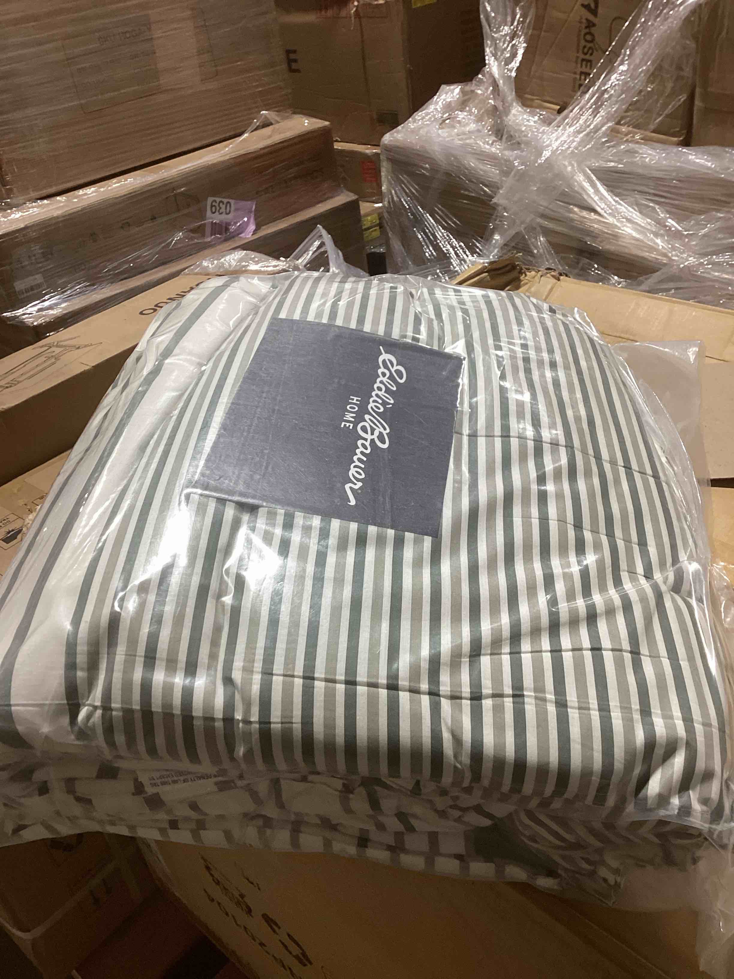 Condition photo showing New/Like New for Eddie Bauer - King Comforter Set, Super Soft Bedding with Matching Shams, Two-Piece Back Closure, Modern Room Essentials (Cooper Stripe Green, King)