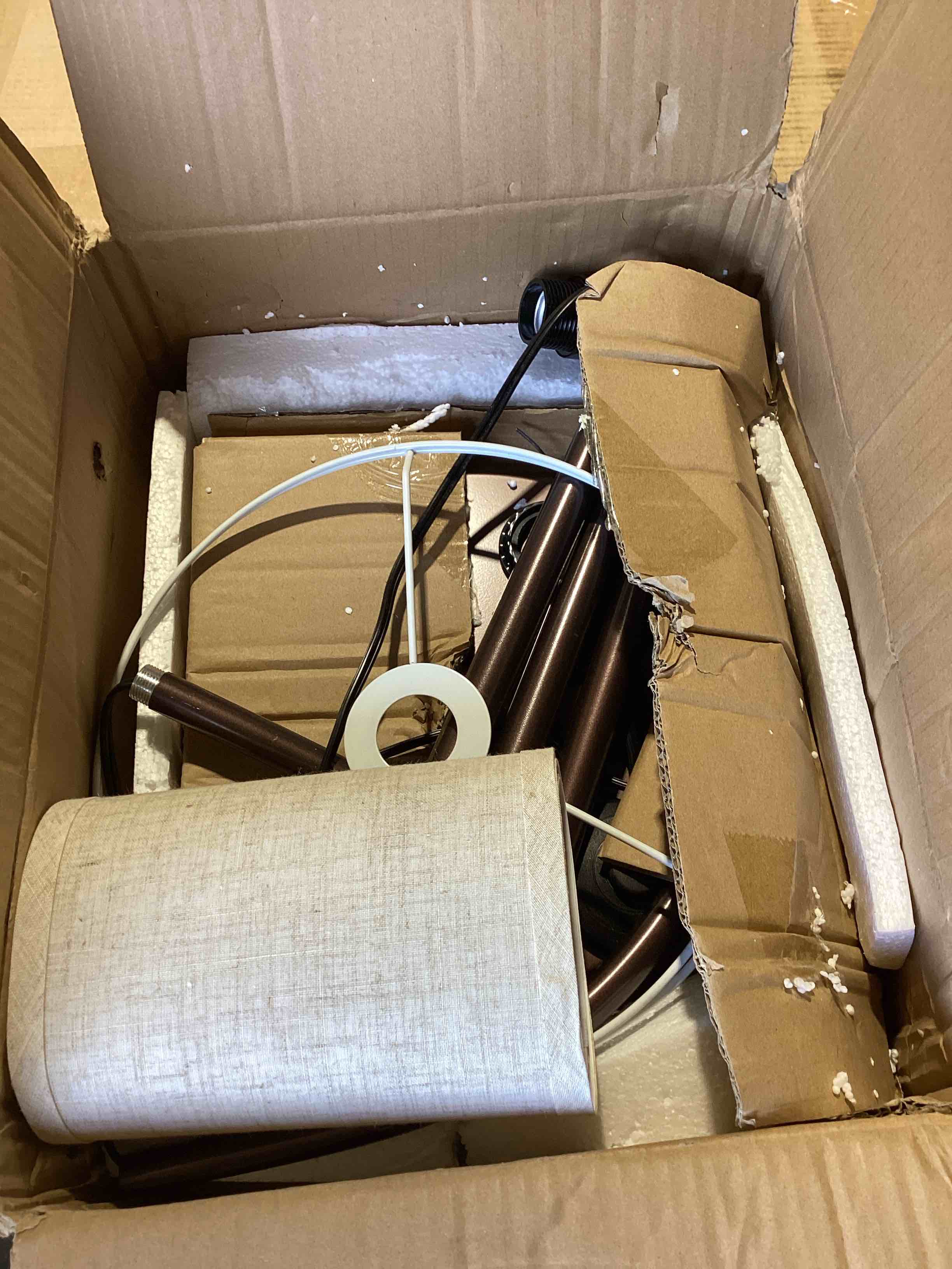 Condition photo showing Good Condition for sibrille floor lamp with linen shade, arc dimmable tall standing lamp with remote control, modern floor reading light for living room bedroom office corner, 9w led bulb included