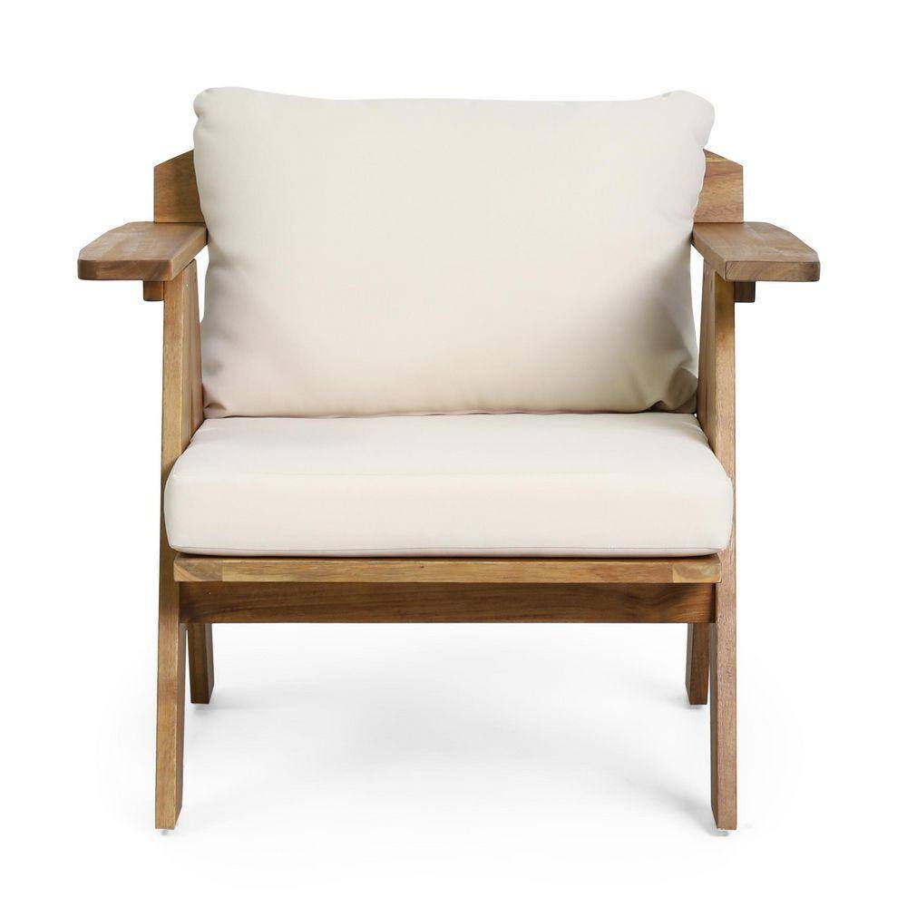 autmoon outdoor acacia wood club chair with beige cushions