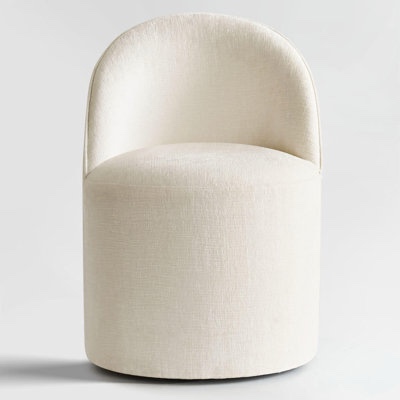 rolling chenille upholstered dining chair with hidden casters