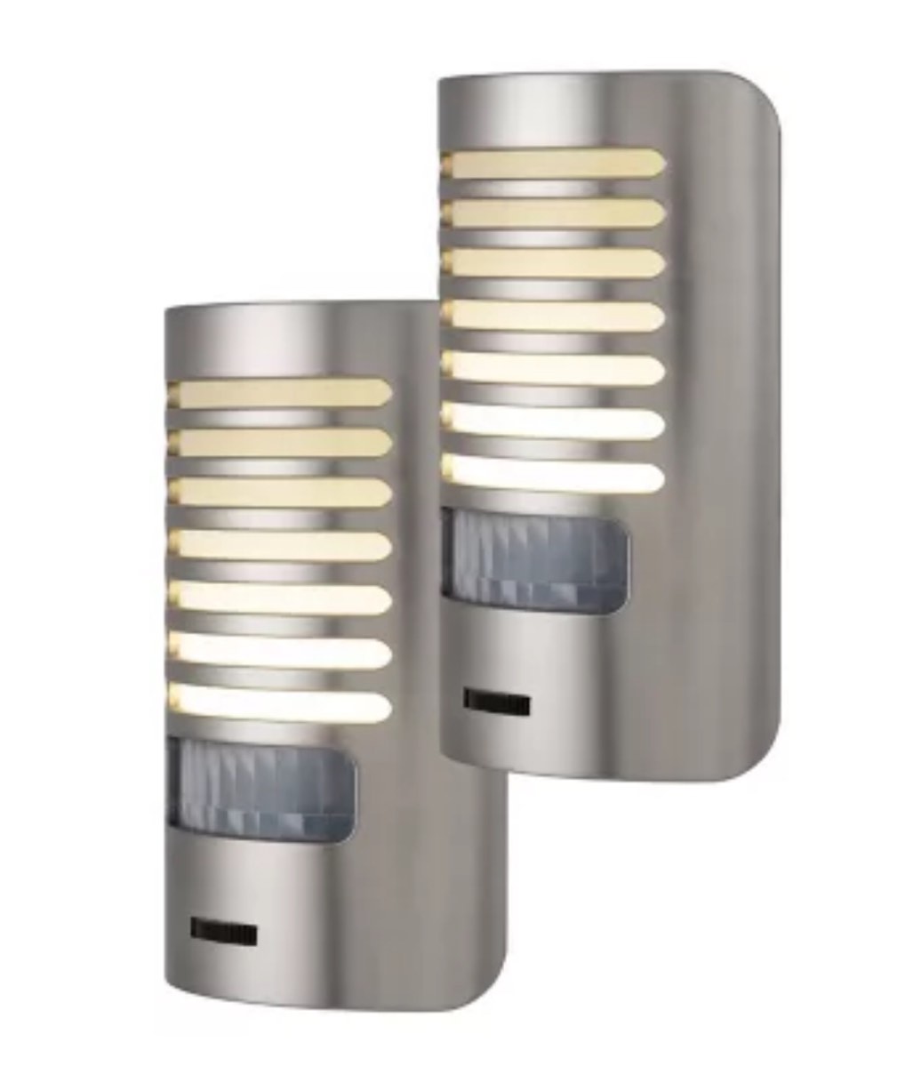 Enbrighten Motion-Sensing Dimmable LED Night Light, Louver Shade, Brushed Nickel, 2 Pack