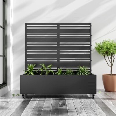aveyas 47-in h x 47-in l x 16-in w black metal planter with trellis ( shutters-b )
