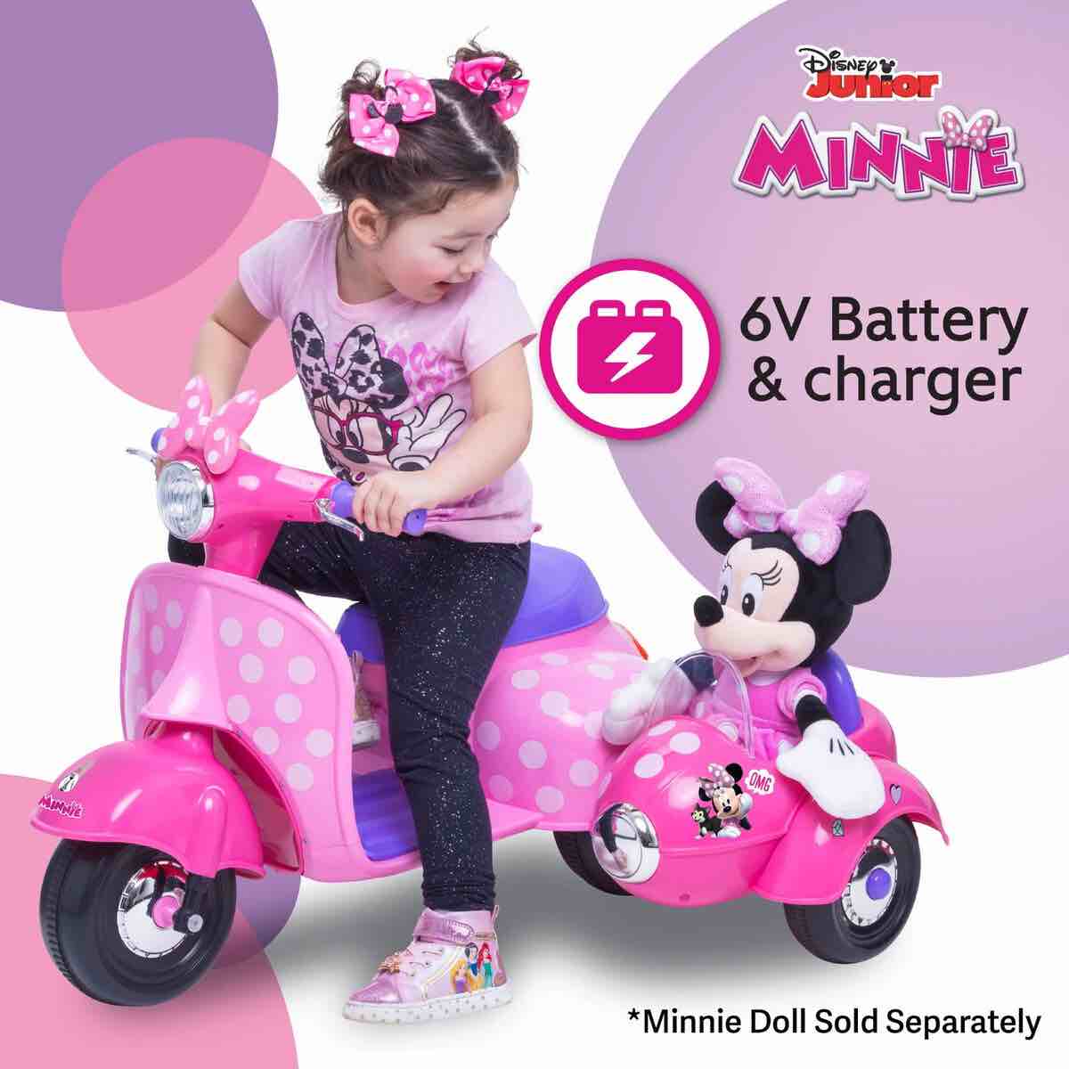 Kid Trax Disney Minnie Mouse 6 Volt Happy Helpers Scooter W/Sidecar