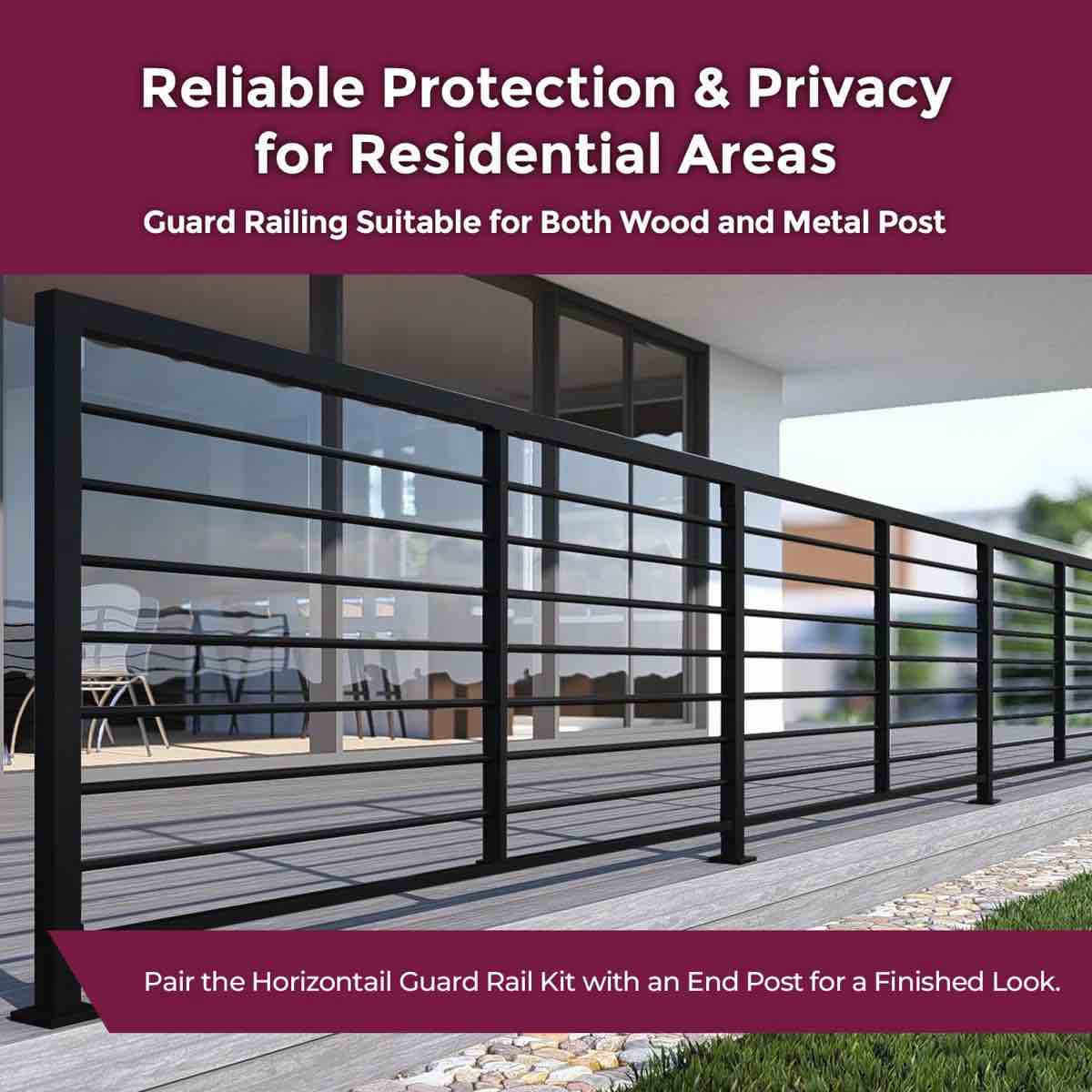 Horizontal Metal Deck Railing, 4ft Wide Residential Handrail For Flat Surfaces, Simple Flat Railing, Black Straight Railing For Decks & Patio Railing, Horizontal Handrail 36inch Tall