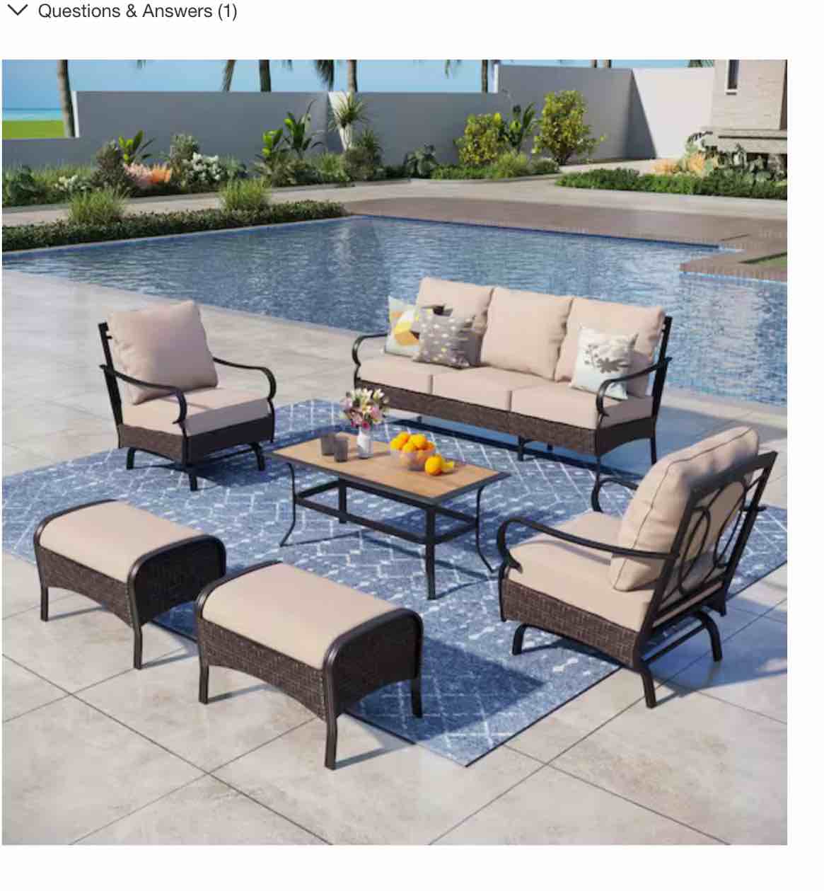 (incomplete)Black 8-Pieces Metal Patio Conversation Sectional Seating Set with CushionGuard Blue Cushions