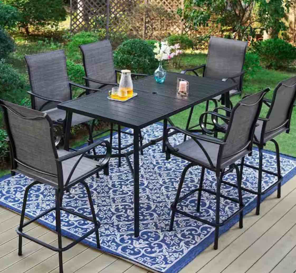 ( incomplete)7 - Piece Rectangular Outdoor Dining Set With Cushions,outdoor Patio Bar Set For Backyard, Garden