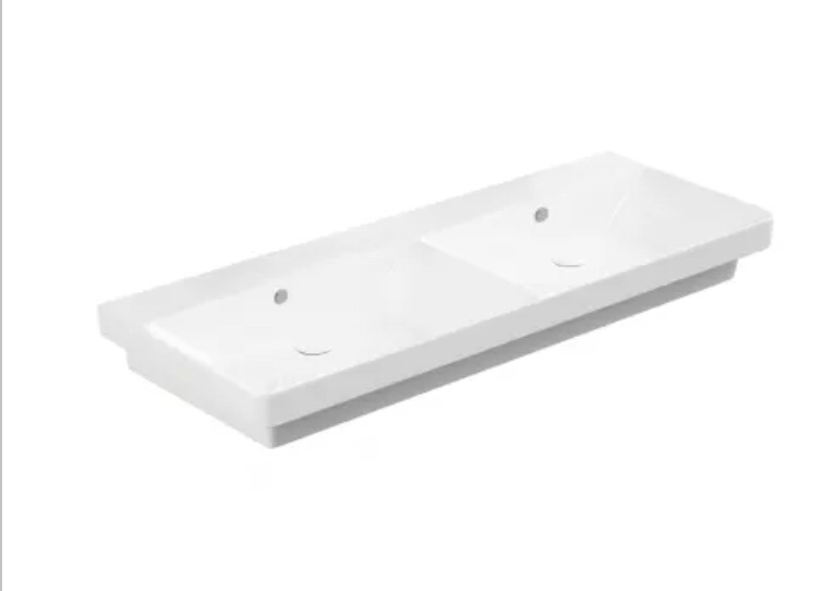 Turner 48'' W Double Basin White Ceramic Rectangular Wall Mount/Vessel Bathroom Sink For Two