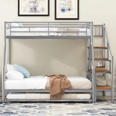 (incomplete)( box 1 of 2)Aindrea Kids Twin Over Full Bunk Bed with Trundle Color: Sliver