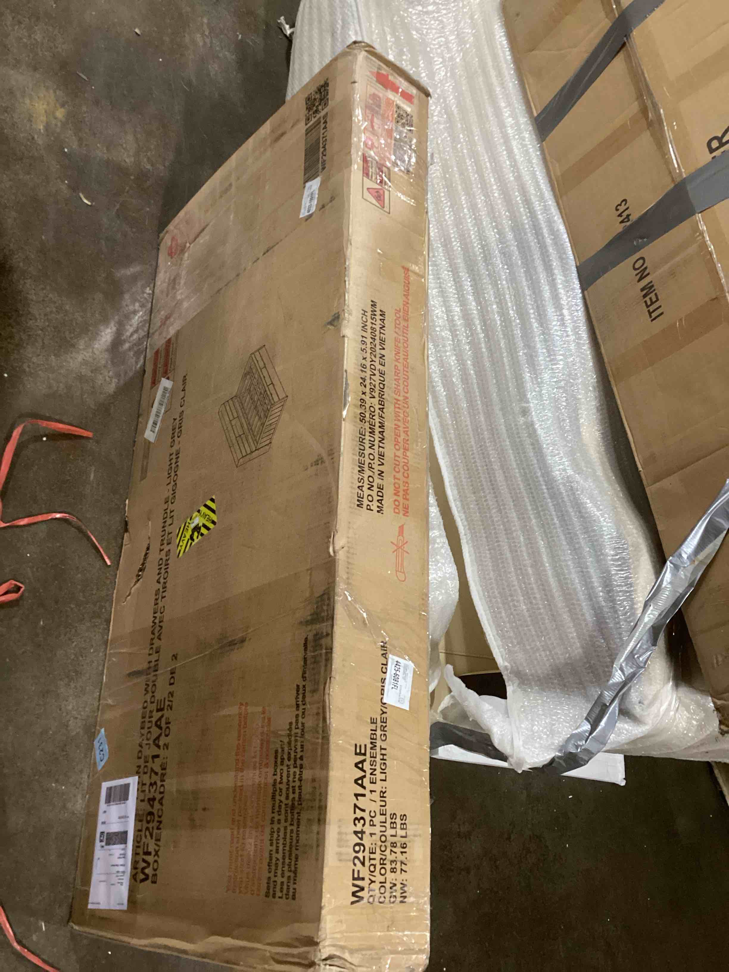 Condition photo showing As Is for (Incomplete) Harper & Bright Designs Wood Twin Size Daybed Platform Bed with Bookcase Storage Headboard, Shelves and 2 Drawers, Sofa Bed Frame with Slats Support, No Box Spring Needed, Gray