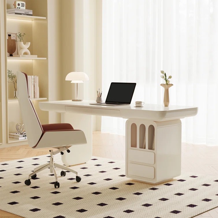 Tribesigns 62.99" Large Office Desk, Modern Executive Desk for 1-2 Person, Minimalist Double PC Writing Table Study Computer Table with Arch Design Legs, Cream White