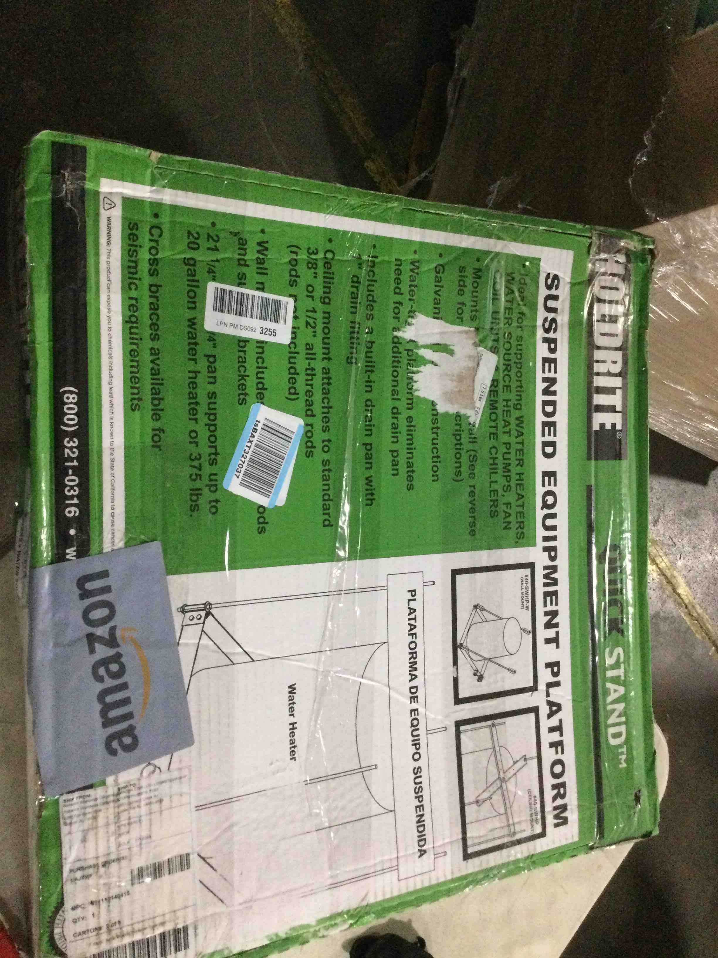 HoldRite QuickStand 21-1/4 Inch Wall Mounted Water Heater Platform, Up to 20 Gallons, PVC Drain Fitting, Hanging, 40-SWHP-W