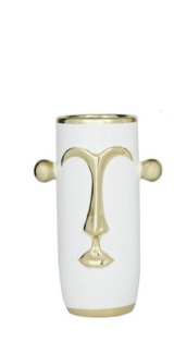 11"H Face White Ceramic Vase with Gold Details