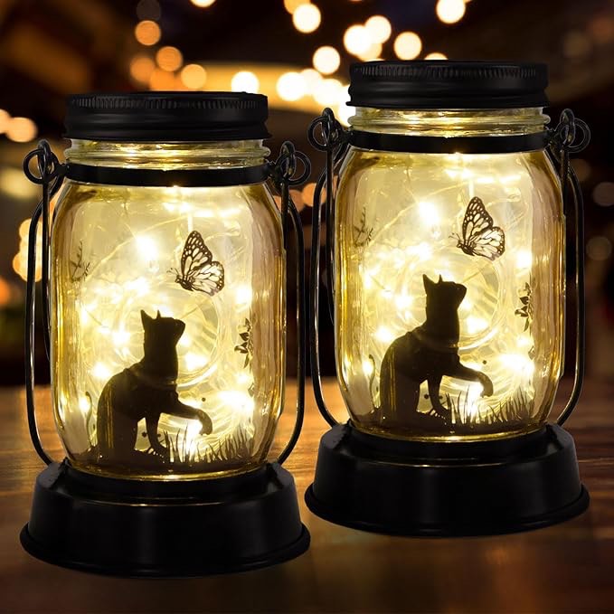 Kyoryuger 3in1 Cat Solar Lanterns 1PACK Cat Lover Gifts for Women Mom Grandma Christmas Cat Gifts for Cat Lovers Cat Memory Lantern with Stake for Yard Lawn Patio Garden Decor and Bedroom Decoration