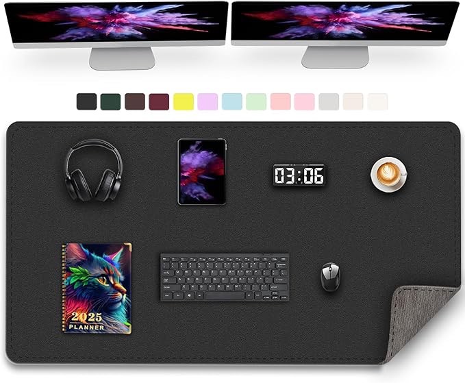 PUPUFU Large Leather Desk Pad -47.2''x23.6'' Dual Sided Office Desk Mat Extra Big Mouse Keyboard Pad Waterproof Mousepad Desk Cover Writing Pad for Office and Home(Black)