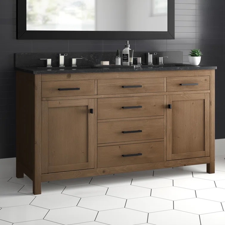 Jarratt 60" Double Bathroom Vanity Base Finish: Textured Natural, Top ...