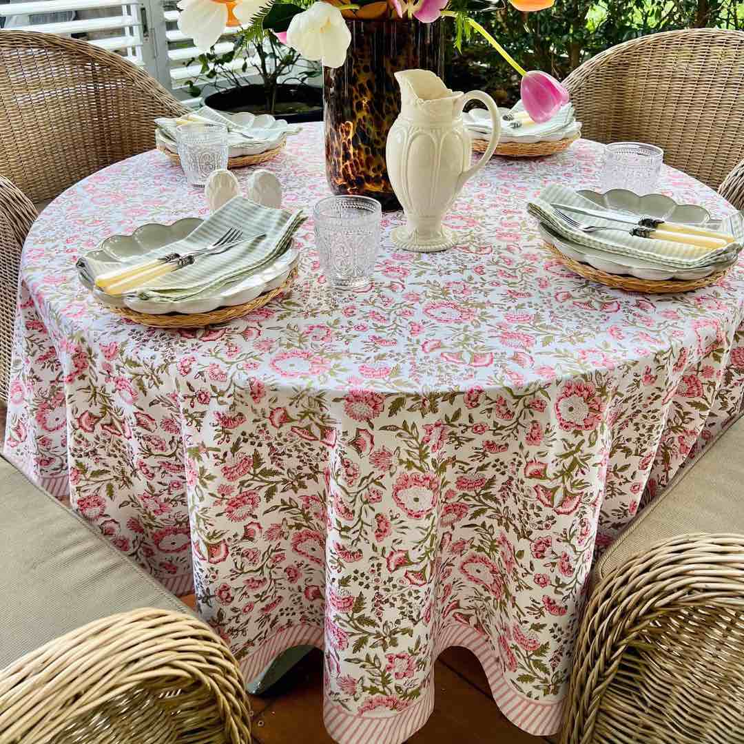 Beatrice Round Tablecloth - Pink And Green Size: 90" Round
