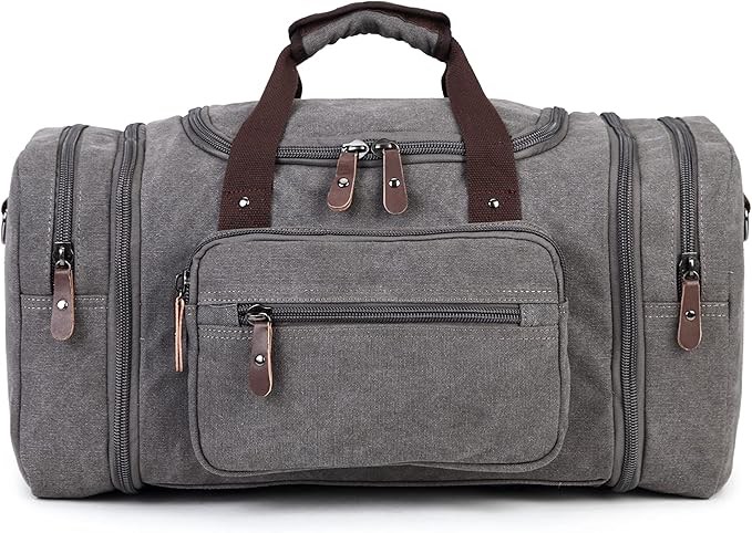 Sechunk Duffle Bag Canvas Large Outdoor Shoulder Bag Overnight Handbag Travel Tote Luggage Weekender Bag (grey