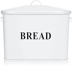 Klarstein Bread Box, Metal Bread Box with Lid for Kitchen Countertop, Large Bread Bin Holder Storage Container - 13" x 9.8" x 7.3" - Holds 2+ Loaves, Modern Farmhouse & Vintage Style - White