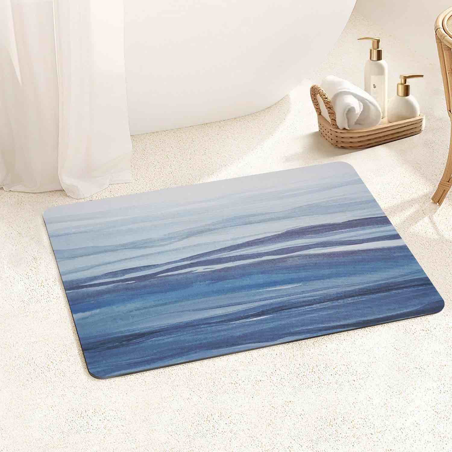 FRESHMINT Abstract soft bath mat, watercolor bath mat, non-slip, qucik, thin, washable, with super water absorbent layer