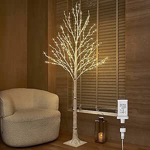 BAOLITVINE Lighted Birch Tree Plug in 330 Fairy Lights 6FT, White Tree with Lights for Indoor Outdoor Home and Festival Decoration