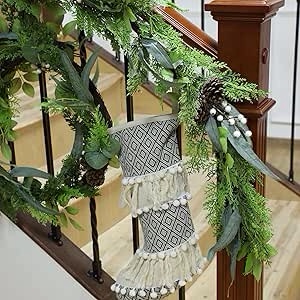 Giegxin 9 ft Christmas Norfolk Pine Garland Christmas Greenery Garland Faux Christmas Garland with Eucalyptus Leaves for Xmas Holiday Winter Indoor Outdoor Home Decor(2 Pcs)