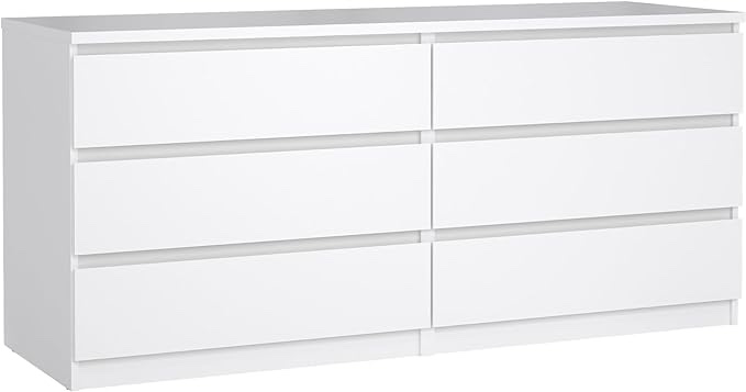 Tvilum 6 Drawer Double Dresser, White High Gloss