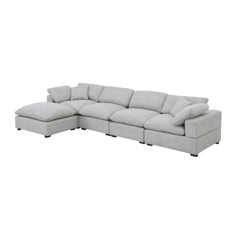 Incomplete Only Arms 5 Piece Upholstered Sofa With Ottoman Body Fabric: Light Gray Chenille