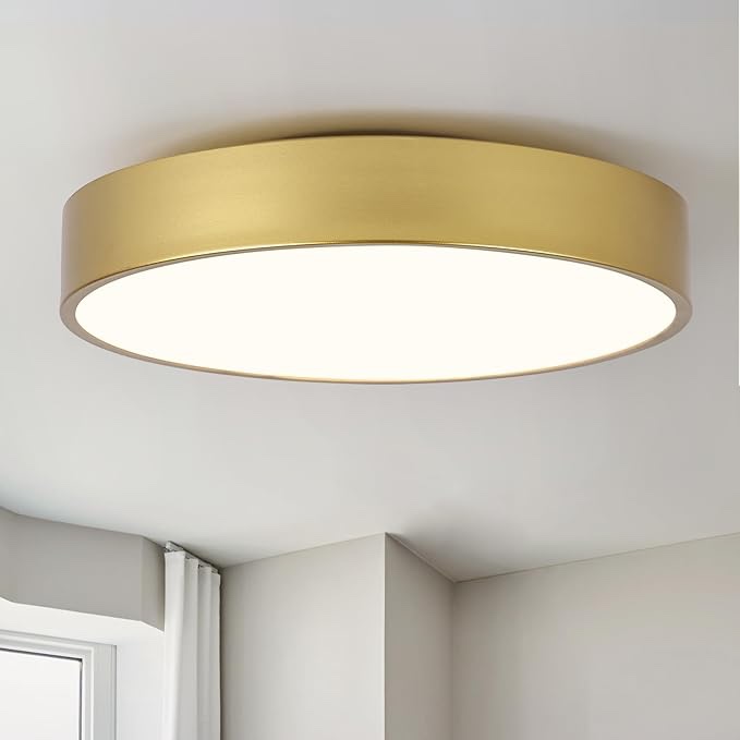 POLITAMP Modern Gold Flush Mount Ceiling Light Fixture,Contemporary 3-Light Ceiling Lights with White Acrylic Shade for Hallway Foyer Bedroom Living Room Kitchen(15.8")