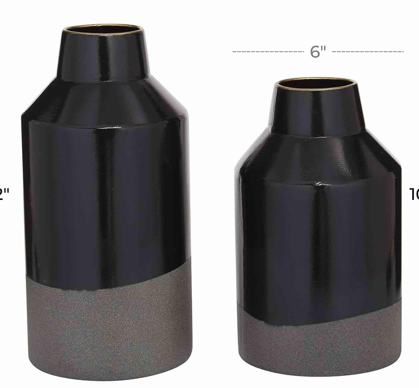 The Novogratz Metal Decorative Vase Centerpiece Vases, Set of 2 Flower Vases for Home Decoration 10", 12"H, Black