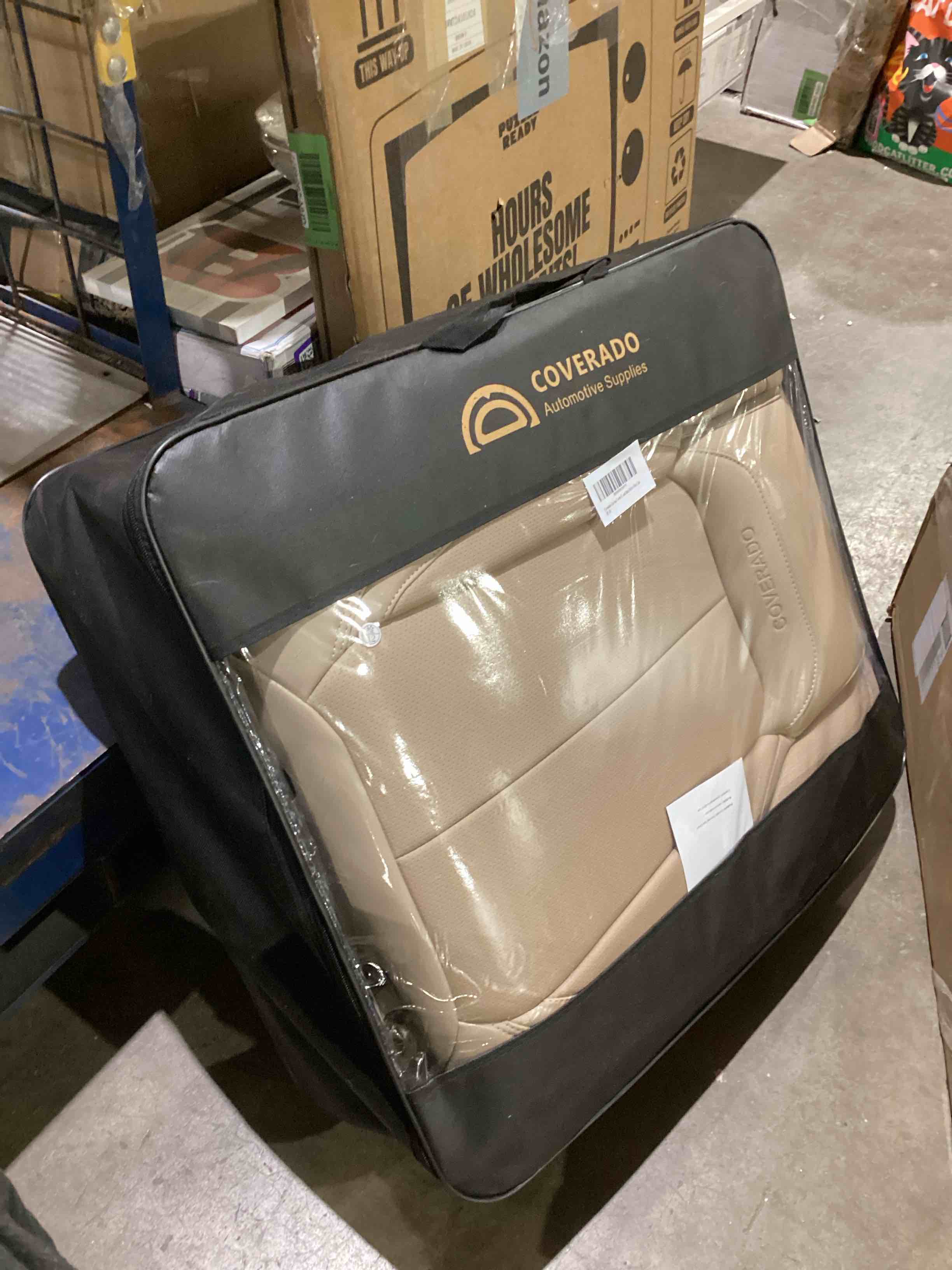 Coverado Car Seat Covers Full Set, Seat Covers for Cars, Beige Car Seat Cover, Car Seat Protector Waterproof, Nappa Leather Car Seat Cushion, Car Seat Covers Front Seats and Back Fit for Most Cars