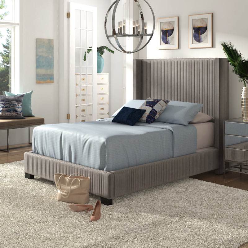 Wingback Upholstered Bed - Gray, Full(similar)
