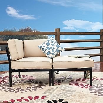 LOKATSE HOME 2 Piece Patio Furniture Set Sectional Balcony Corner Sofa Outdoor Loveseat Couch Armchiar Sofa with Ottoman Metal Steel Frame
