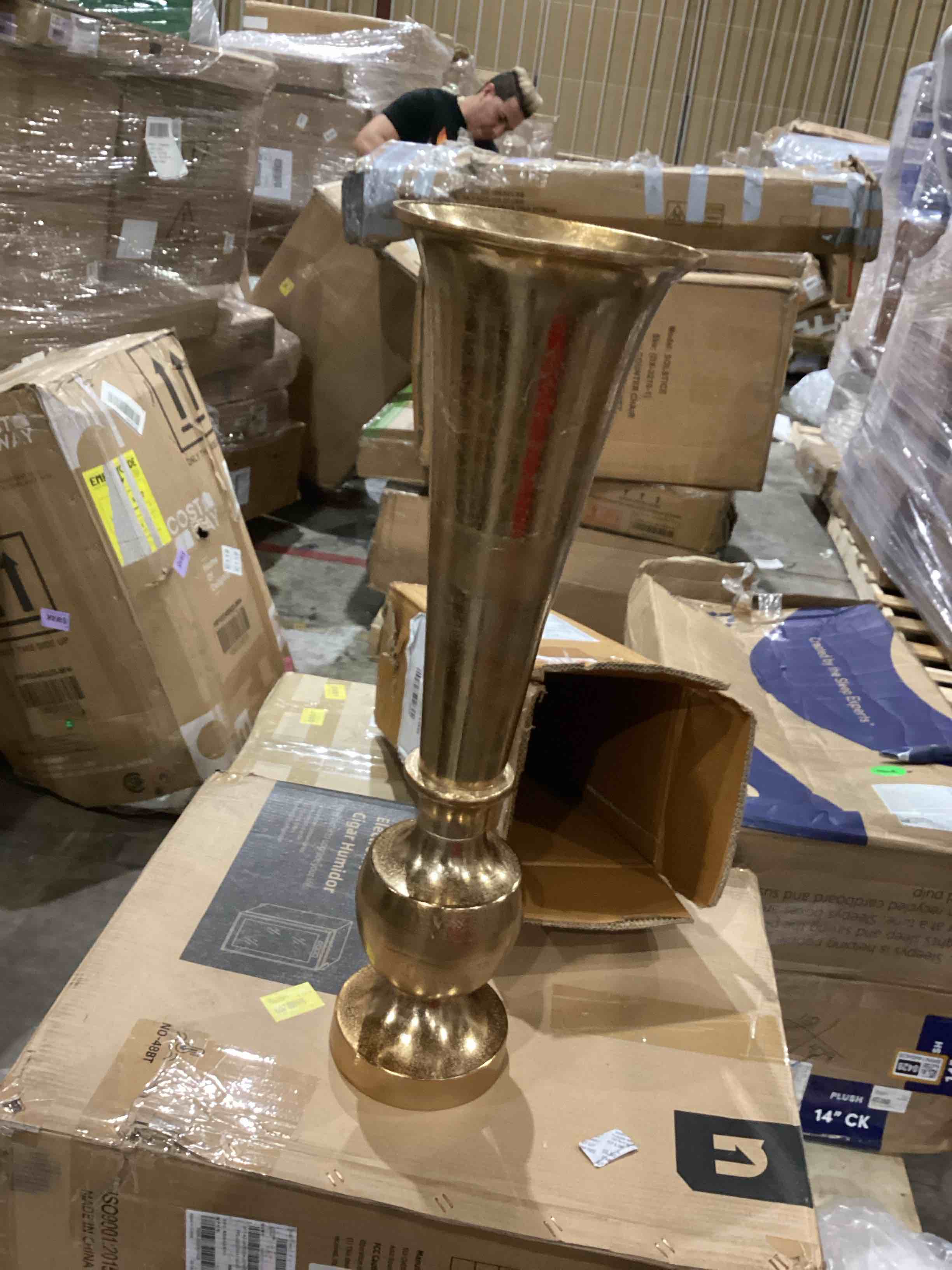 Oversized Flared Gold Aluminum Vase, Small