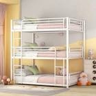 Full-Full-Full Metal Triple Bed with Built-in Ladder, Divided into Three Separate Beds,White( SEE DESCRIPTION)