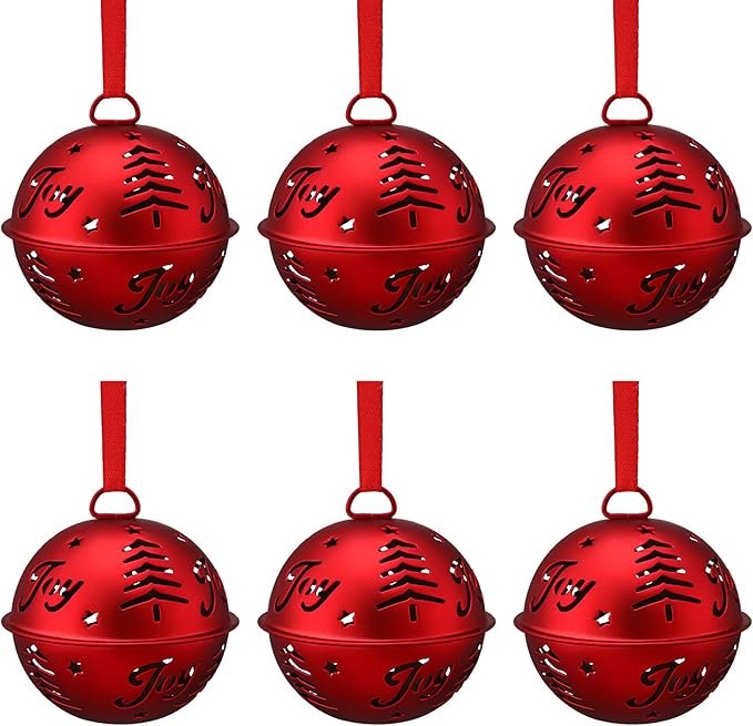 incomplete .3.15" Large Christmas Bells, Snowflake Cutout Craft Bells Sleigh Bells for Christmas Tree Decoration Christmas Wreath Decoration Christmas Party… (3.15"-red 4pcs)