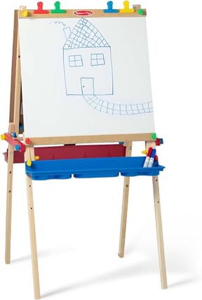Melissa & Doug Deluxe Standing Art Easel - Dry-Erase Board, Chalkboard, Paper Roller - FSC Certified