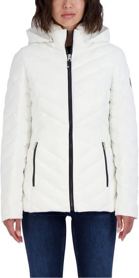 Nautica Women's Short Stretch Lightweight Puffer Jacket with Removeable Hood size: S
